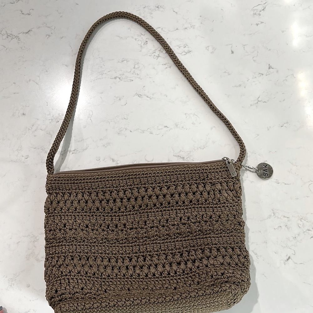 *THE SAK* Crochet Single-Strap Zip Closure - Light Brown Purse
